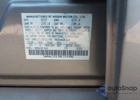 2008 Nissan Altima 2.5 из США, поврежденный, VIN 1N4AL21E38C131490